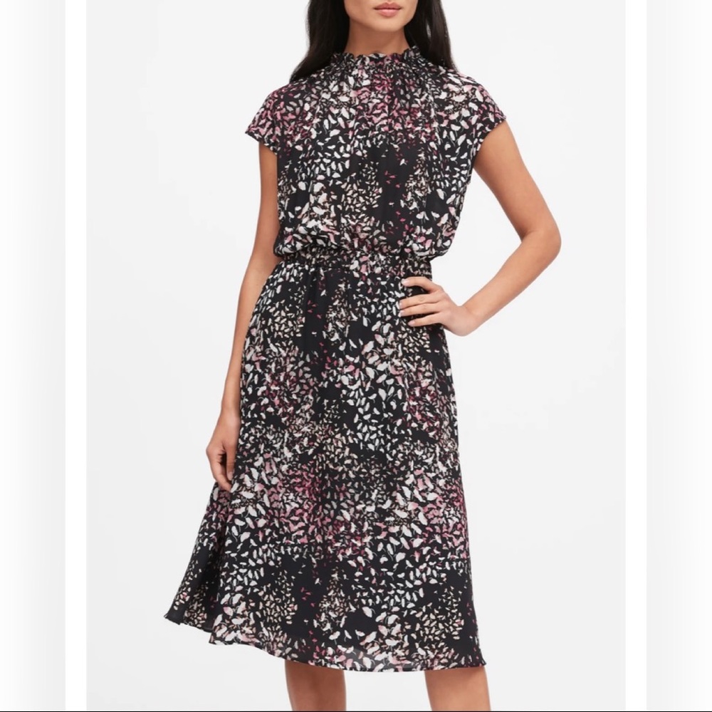 Banana Republic Black and Pink Midi Dress